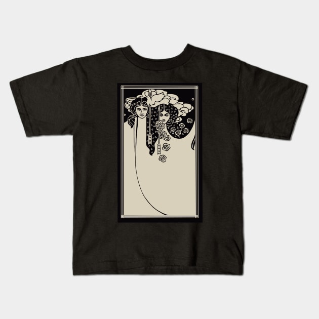 Art Nouveau Ladies (cream on black) Kids T-Shirt by Soth Studio